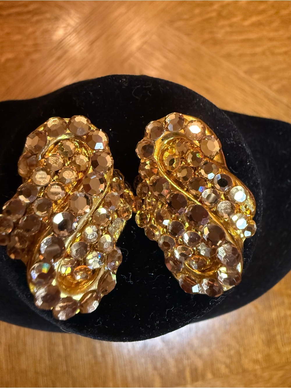 Gold Crystal Clip-On Earrings - Sparkling Gold Tone